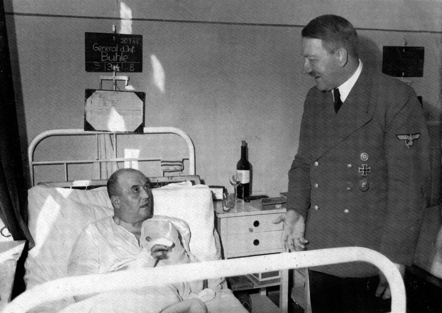 Adolf Hitler visits general Buhle after the 20 July 1944 assassination attempt at the Karlshof Hospital near Rastenburg